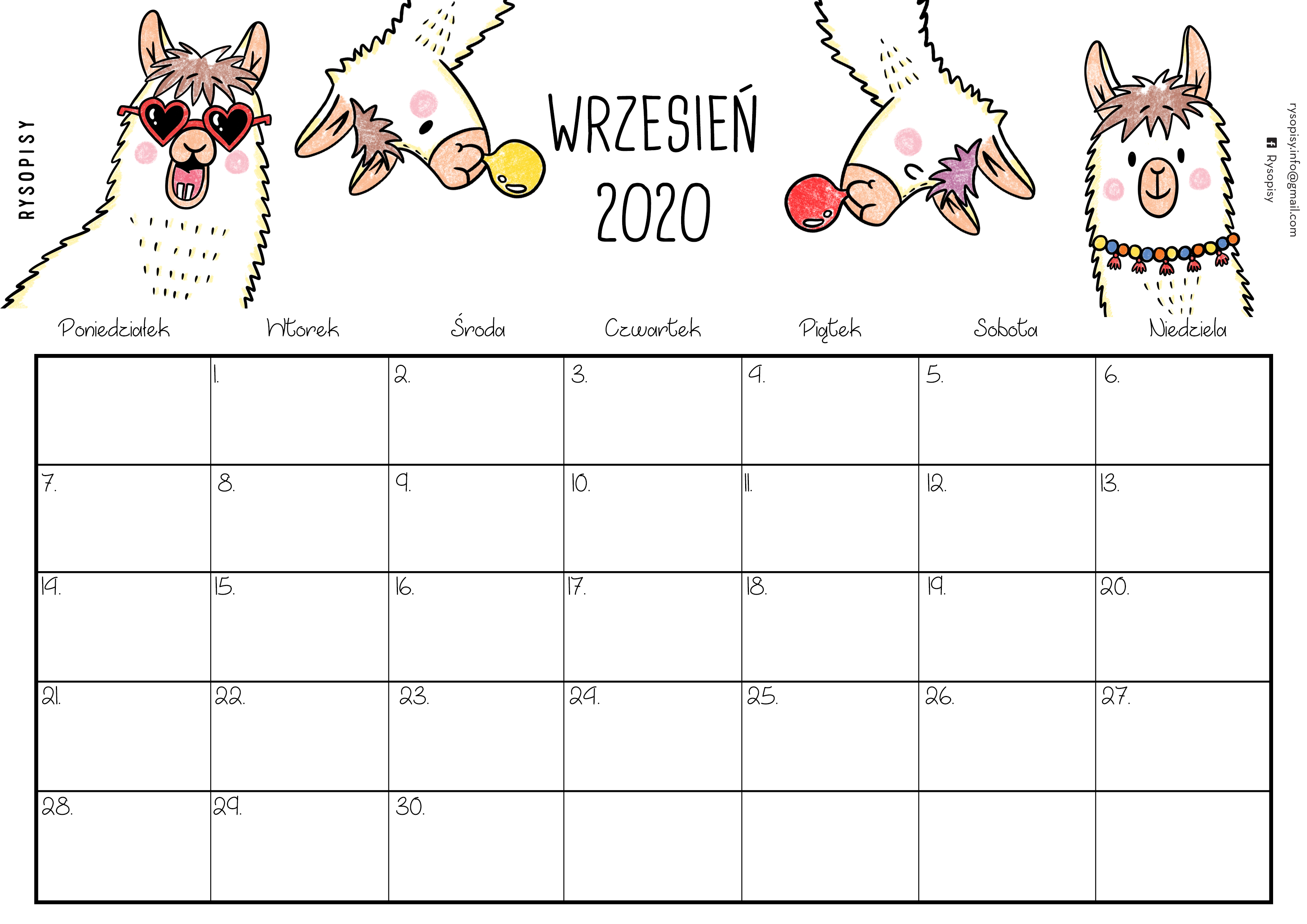 Kalendarz- wrzesień 2020