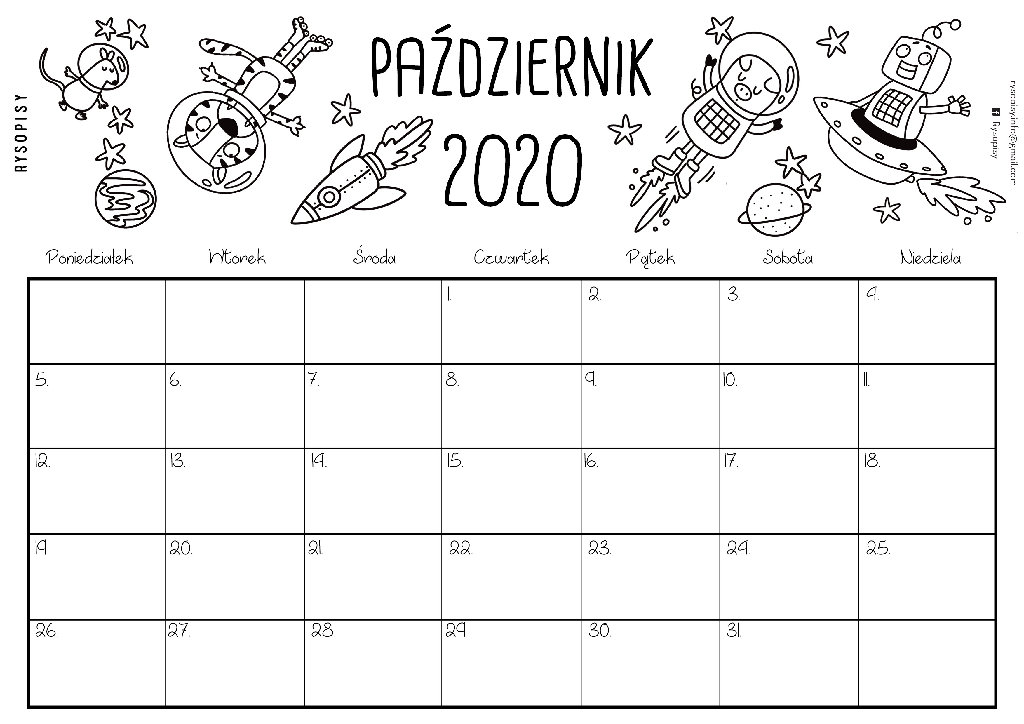 Kalendarz- październik 2020