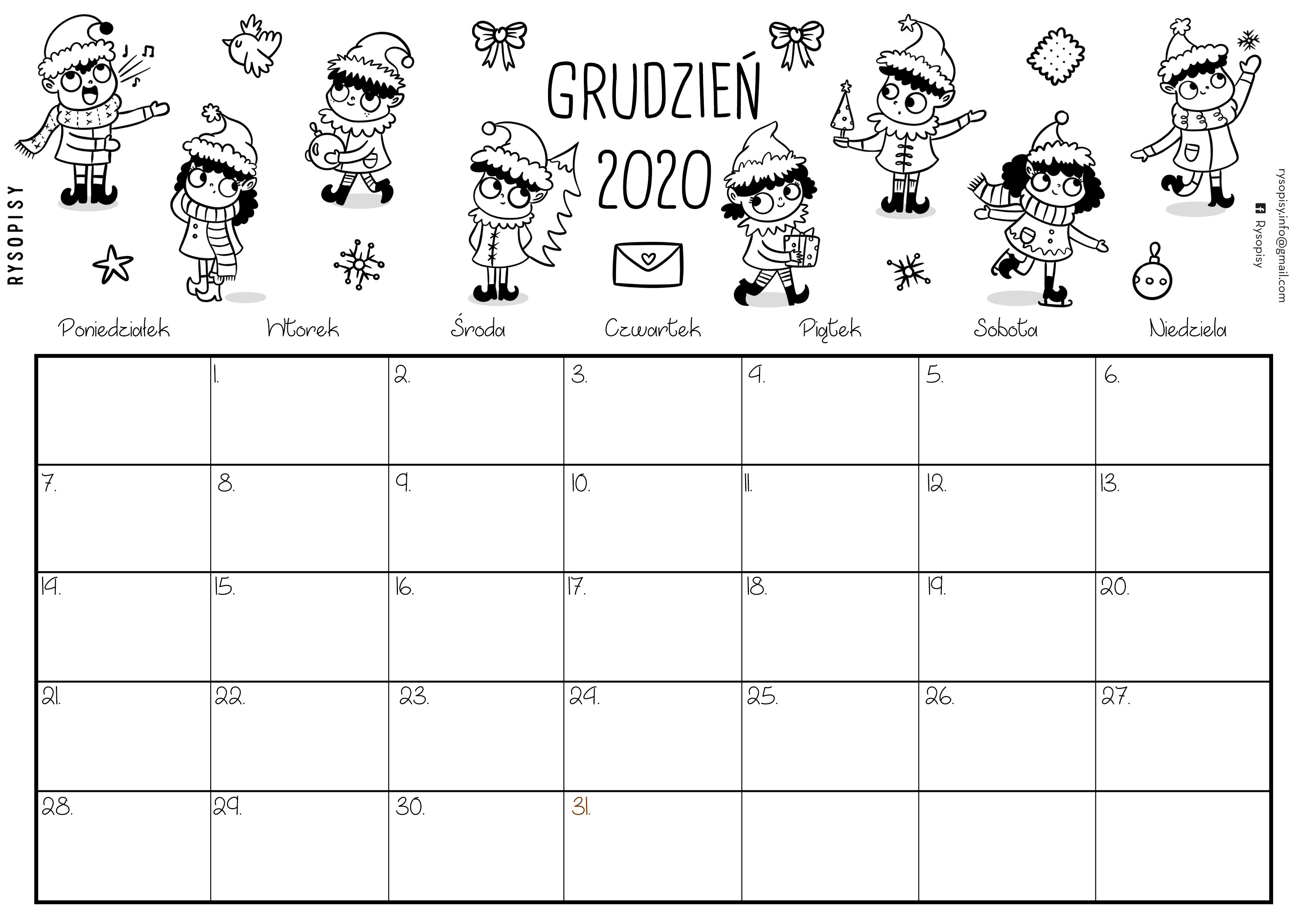 Kalendarz grudzień 2020